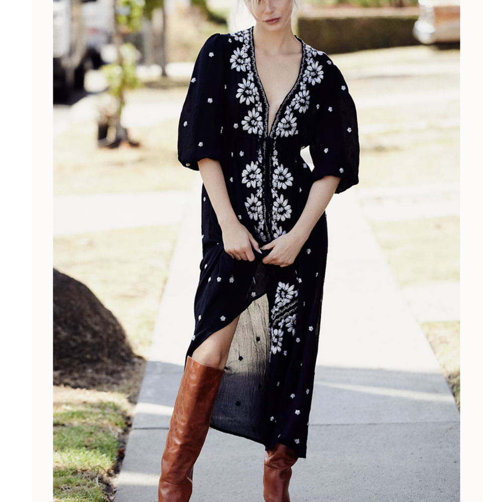 Free People Embroidered Fable Midi Dress boho